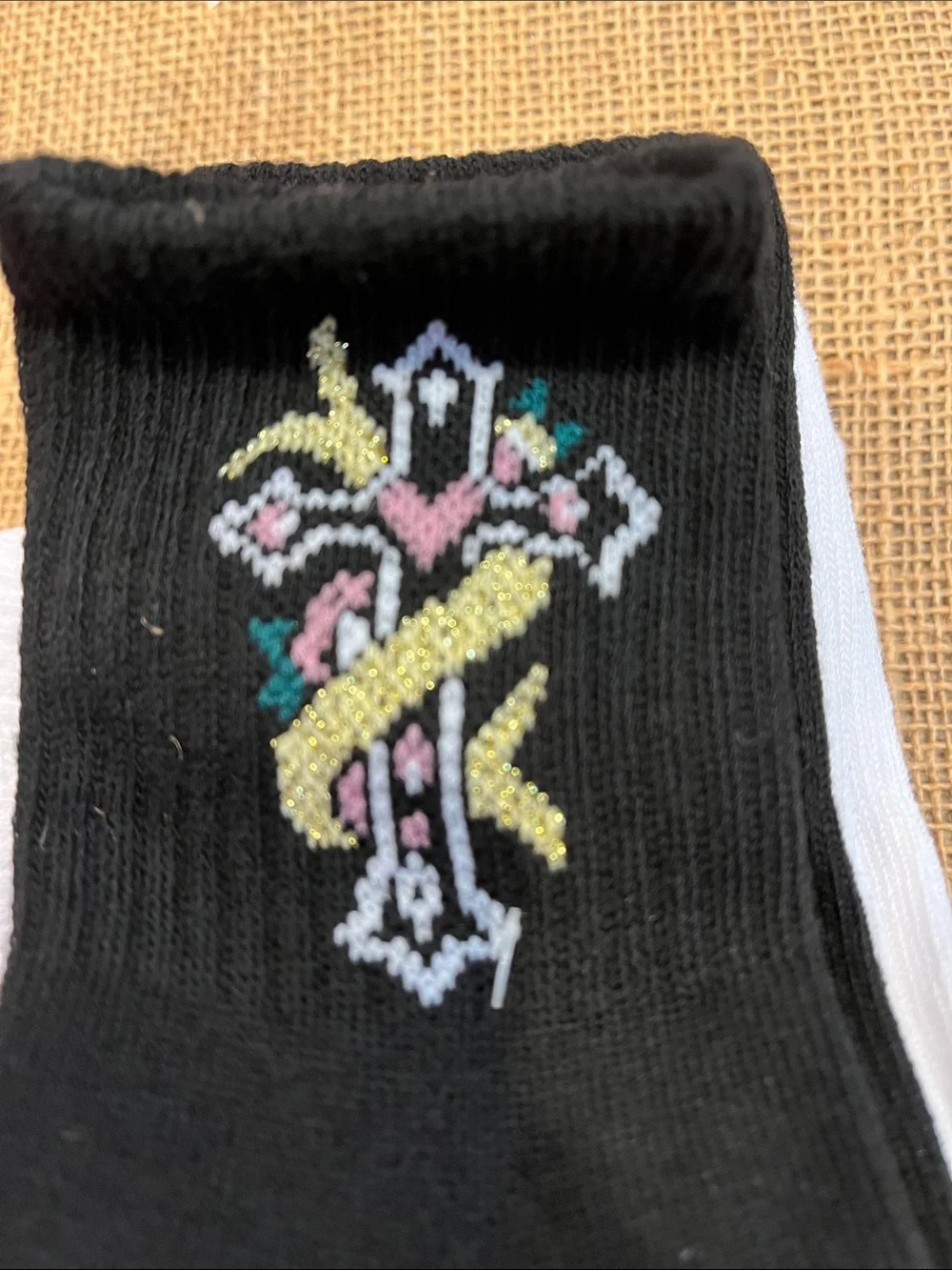 Ed Hardy  Mid-Crew Socks with Multicolor Floral Skull Embroidery